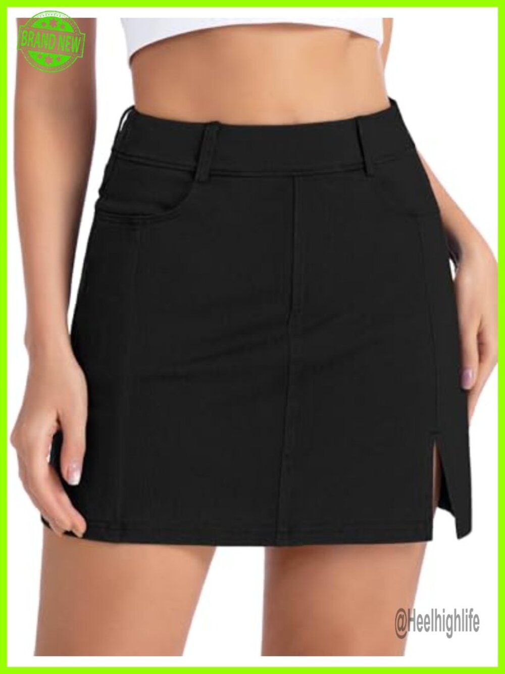 Stretchy Denim Skort with Built-In Shorts Side Split Slim Fit